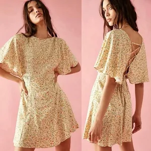Free People Cream&Orange Floral Print Florence Smocked Mini Dress Sz.L thumbnail 5