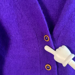 Shannan Vtg Angora‎ Lambswool Cardigan Sweater Purple Fuzzy Button Front M Luxe thumbnail 8