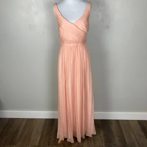 J Crew Formal Gown Maxi Dress Womens 14 Pink Silk Chiffon‎ Pleated V-Neck Heidi thumbnail 2