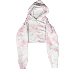 Artist Union Hoodie Womens Small Pink Tie Dye Cropped Raw Hem Long Sleeve thumbnail 7
