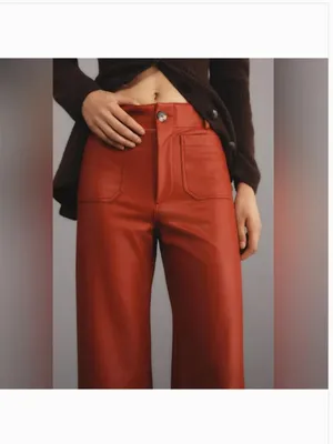 Anthropologie NWOT Maeve The Colette Cropped Vegan Leather Pants – Red thumbnail 4