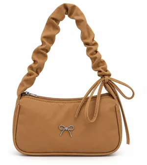 Brown Ruched Shoulder Bag with Bow Detail – Y2K Handbag thumbnail 1