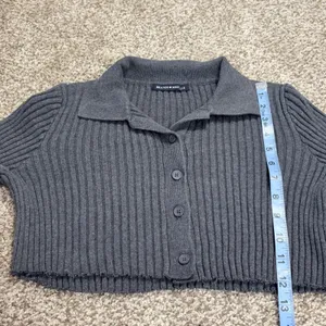 Brandy Melville Gray‎ Ribbed Crop Button Cardigan Sweater Raw Hem XS/S Stretch thumbnail 8