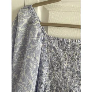 o.p.t. Floral Smocked Midi Dress‎ Womens Size S Blue White Puff Sleeve Toile thumbnail 3