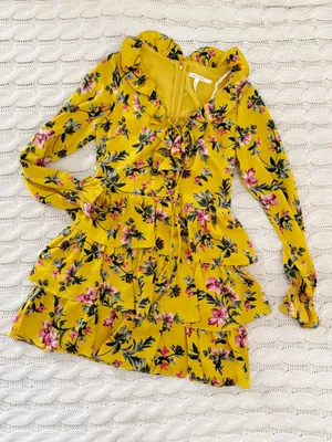 Avec Les Filles Yellow Floral Tiered Mini Dress thumbnail 2