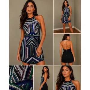 NBD x Naven Twins Womens Small Sequin Beaded Halter‎ Open Back Mini Dress Black thumbnail 13