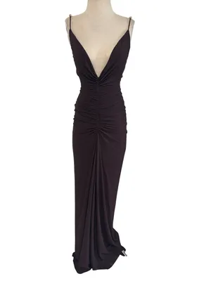 Ronny Kobo Anya V-Neck Column Jersey Maxi Dress in Chocolate Brown XSmall Womens thumbnail 4