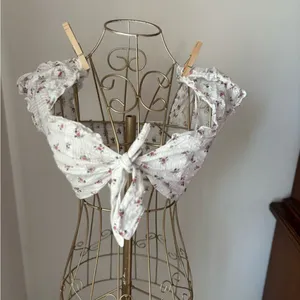 Princess Polly Floral Tie Front Crop Top White Size 2 thumbnail 3