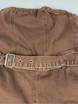 Fourteen Twelve Strapless Cargo Jumpsuit M Brown Belted Wide Leg Utility Y2K thumbnail 2
