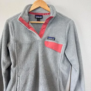 Patagonia Re-Tool Fleece 1/4 Snap-T Pullover‎ Gray Aurea Pink Trim Medium thumbnail 8