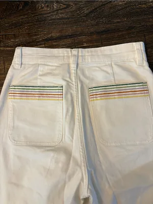 & Other Stories Flare Jeans Women 26 White Embroidered Patch Pockets thumbnail 7