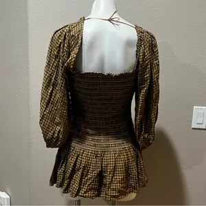 Urban Outfitters plaid smocked long sleeve mini dress thumbnail 3