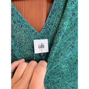 Cabi green and blue floral print blouse size large thumbnail 2