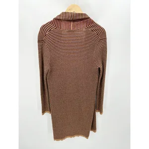 Zara Sweater Women XL Tan Black Red Long Sleeve‎ Open Front Knit Cardigan thumbnail 2