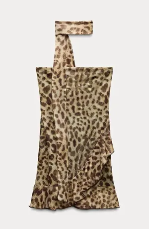 Zara Dress mini mesh sheer animal print Leopard Print Strapless Dress thumbnail 14