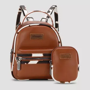 Wrangler Cognac Faux Leather Mini Backpack with Black & White Trim thumbnail 1