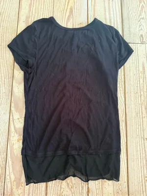 Free People Black Ribbed Layered Hem T-Shirt size m thumbnail 2