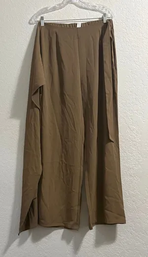 Halara Flex High Waisted Tie Side Wide Leg Work Pants L Brown thumbnail 1
