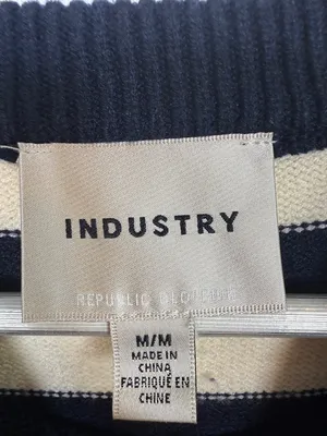 Industry Crew Navy White Stripe Long Sleeve Oversize Chunky Sweater W2368 Sz M thumbnail 5