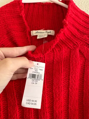 NWT American Eagle Outfitters Red Ribbed Mockneck Sweater thumbnail 2