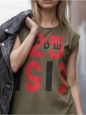 Uniqlo El Lissitzky Graphic Boxy Muscle Tee Khaki Cyrillic Print Size S thumbnail 1