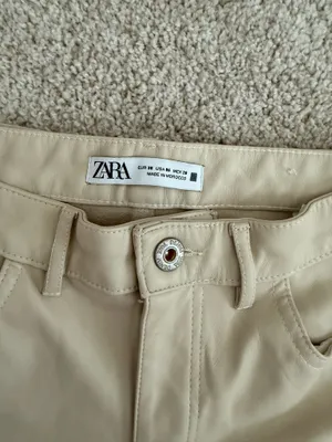 Cream Zara Faux Leather Straight Leg Jeans thumbnail 3