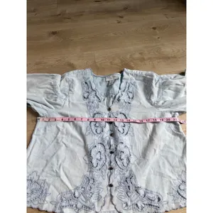 Calypso St. Barth Women's Size L Light Blue Embroidered Blouse Button Front thumbnail 6