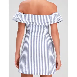 NWT Lulus Size Small‎ Seaside Skipper Blue Striped Off-The-Shoulder Mini Dress thumbnail 2