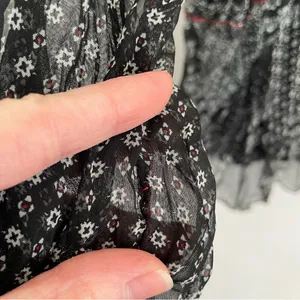 COLDWATER CREEK Black White Patchwork Floral Crinkle Button 3/4 Sleeve Blouse S thumbnail 14