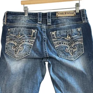 Rock Revival Beliss Bootcut Jeans Women 31 Embellished Flap Pockets Mid Wash Y2K thumbnail 11