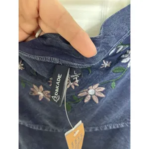 NWT Denim Chambray Embroidered Floral Off the Shoulder Dress L Western Boho thumbnail 8