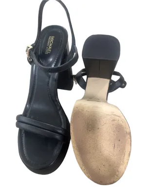 Michael Kors Black Laci Platform Block Heel Sandals with Gold Buckle thumbnail 8