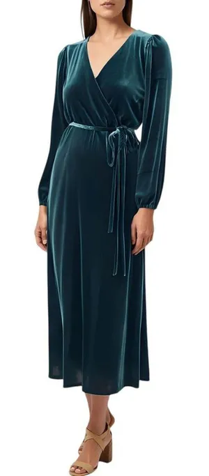 NWT MSK Womens Belted Velvet Long Sleeve V Neck Stretch Dress Emerald Green S thumbnail 1