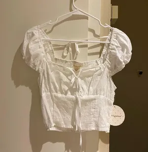 NWT passport white cute cotton milkmaid crop top thumbnail 1