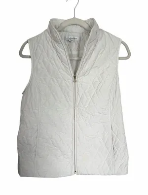 Croft & Barrow Women's Sz S Petite White Quilted Full Zip Vest Mid-Length thumbnail 1