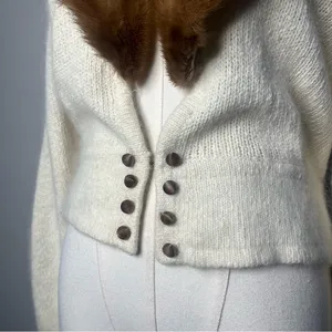 Vintage Linden O Fur Collar Silk Knit Cardigan Sweater Luxury Grandma Chic thumbnail 4