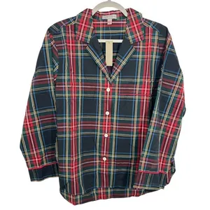J. Crew Pajama Shirt Classic‎ Red Green Blue Stewart Tartan Plaid Cotton NWT thumbnail 1