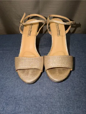 Badgley Mischka American Glamour Gold Glitter High Heel Sandals with Ankle Strap thumbnail 5