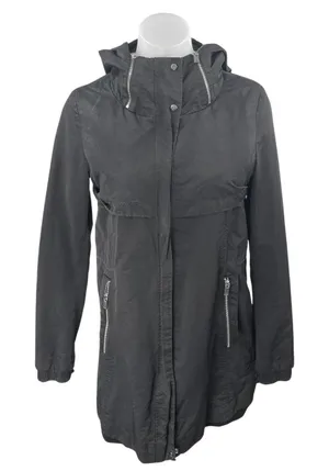 Zara Women's Black Long Sleeve Hooded Hoodie Zip Up Trench Rain Coat Jacket XS thumbnail 1