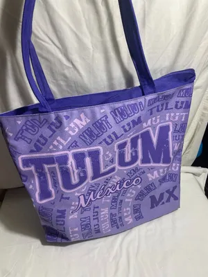 Tulum Mexico Purple Zipper Tote Bag Travel Beach Shopping Souvenir Polyester thumbnail 1