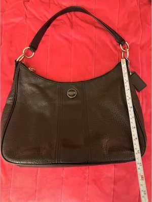 Black Vintage Coach Signature Stripe Perforated Leather Bag 2013 thumbnail 7