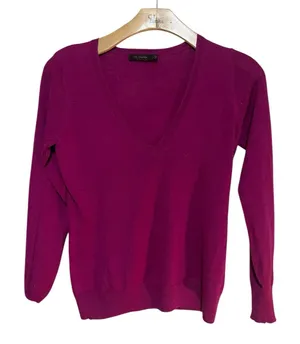 The Limited Women's V-Neck Sweater in Plum Merino Wool thumbnail 1