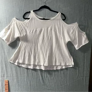 Free people we the free White linen blend cold Shoulder slouchy T-shirt Petite S thumbnail 2
