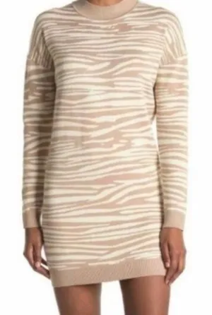 Wayf Intarsia Zebra Print Sweater Dress In Beige Zebra Size M. NWOT thumbnail 1