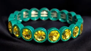 Turquoise blue and yellow gemstone stretch bracelet thumbnail 1