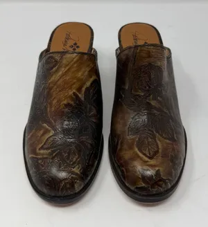 Patricia Nash Floral Tooled Leather Mules Brown Block Heel Women 7.5 thumbnail 1