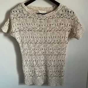 If It Were Me Vintage Cottagecore Open Knit Short Sleeve Boatneck Sweater thumbnail 8