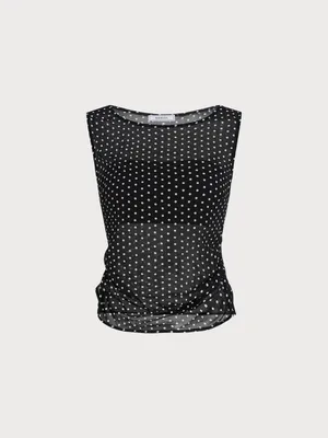 Rihoas Black Boat Neck Polka Dot Tank Top thumbnail 6