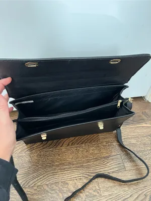 Vintage Black Pebbled Leather Satchel with Gold Hardware briefcase office thumbnail 7