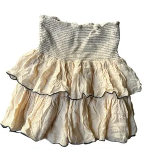 Free People Cream Tiered Ruffle Skirt with Smocked Waist thumbnail 1